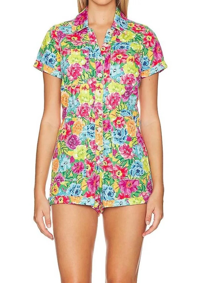 Show Me Your Mumu Floral Button-Front Denim Romper